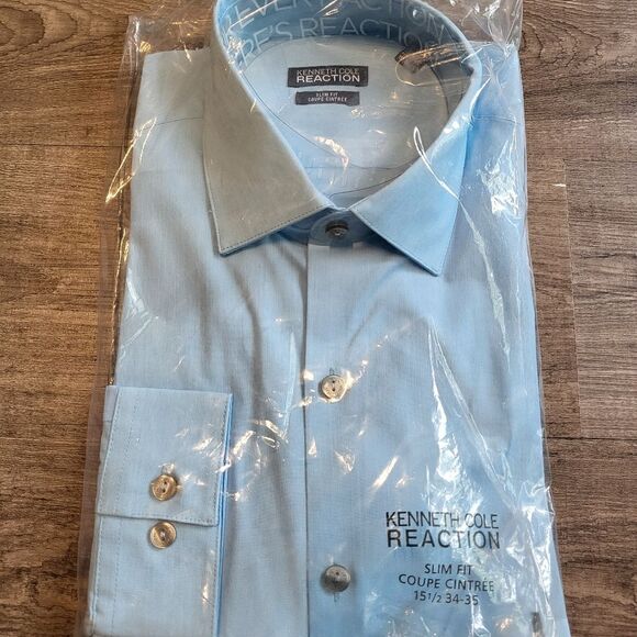 Kenneth Cole Reaction Slim Fit Solid Dress Shirt-LAKE-15.5-34/35 - Picture 2 of 5